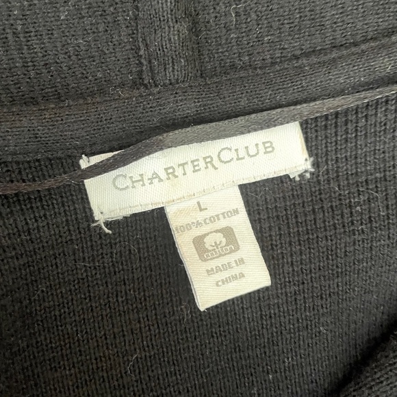 Charter Club 100% Cotton Black Zippered Open Front Cardigan Size Large - Picture 14 of 15